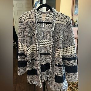 Chico’s Fringe Detail Textured Cardigan, Size 2